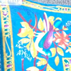 Vtg 100% Silk Square Scarf Blue Floral Bird Print Made Italy 32" Pierre Cardin